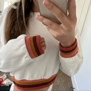 White Long Sleeve Oversized With Colored Rimming Around Wrists And Neck